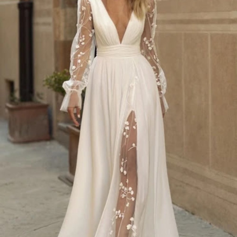 Wedding Dress, Lace, Long Sleeve, Size 6